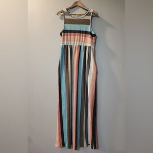Egs California Multicolor Striped Sleeveless Maxi Dress w/ Pockets Womens Size L